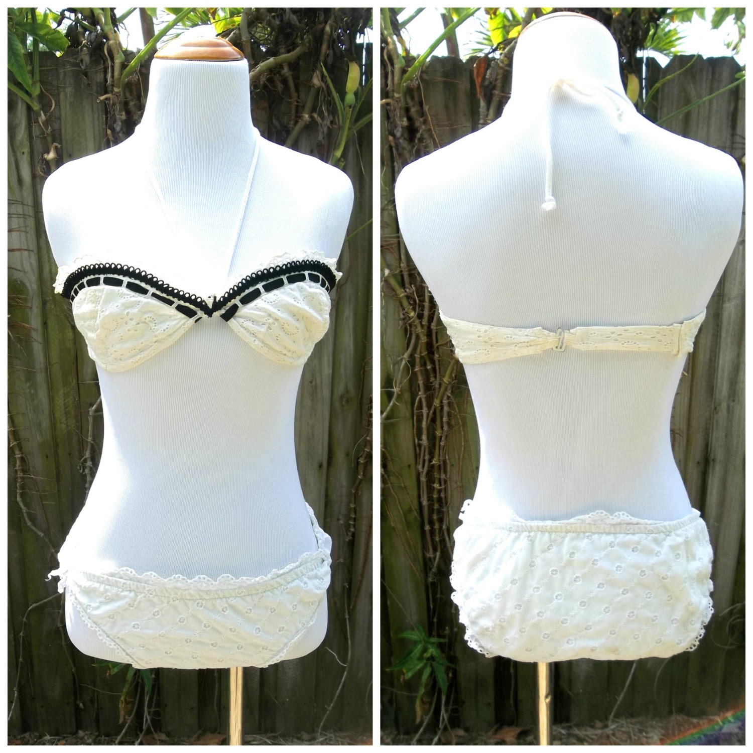 Vintage '60s Swimwear French Bikini Cotton White Eyelet