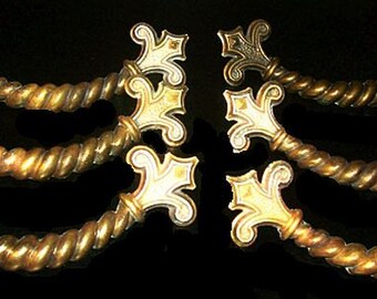 Antique Victorian Dresser Drawer Pulls Handles Set of 6 Fleur Di Lis Bronze Brass Metal