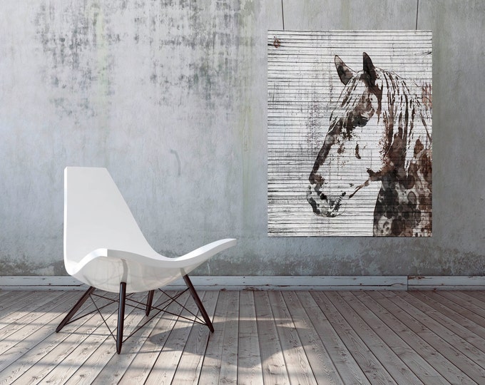 Napoleon Horse. Extra Large Horse, Unique Horse Wall Decor, Brown Rustic Horse, Large Contemporary Canvas Art Print up to 72" by Irena Orlov