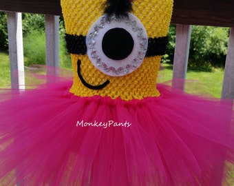Minion Tutu Dress - Girl Minion Costume - Baby Minion Birthday Party Dress - Hot Pink and yellow