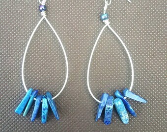 Lapis Hoops, Blue Hoops, Lapis Earrings, Wire hoops, Lapis Lazuli Earrings, Lapis earrings