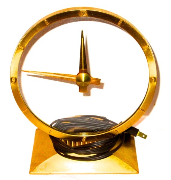 Vintage Jefferson Golden Hour electric clock metal and glass