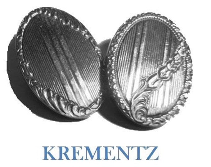 1920's Krementz cuff links signed silver plated double-panel oval Art Deco