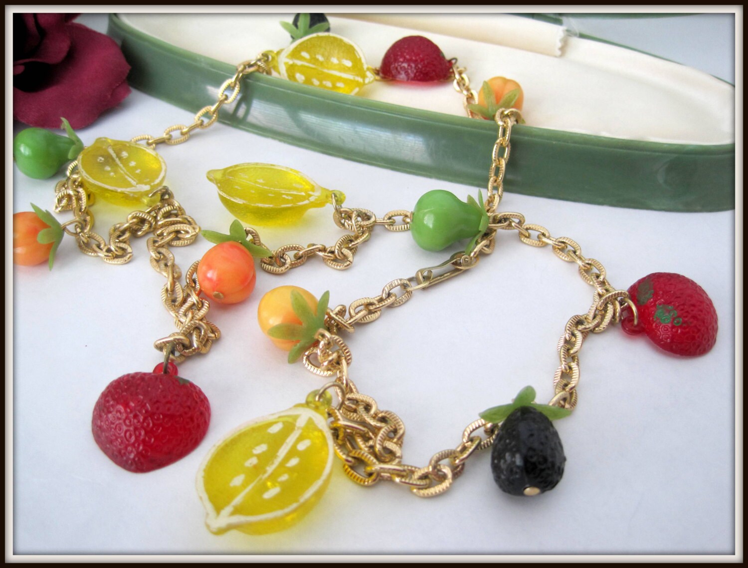 Fruit Salad Necklace Hong Kong Lucite by VintagObsessions on Etsy