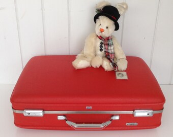 Vintage rojo American Tourister maleta / equipaje, con un hermoso dorado Luz Interior