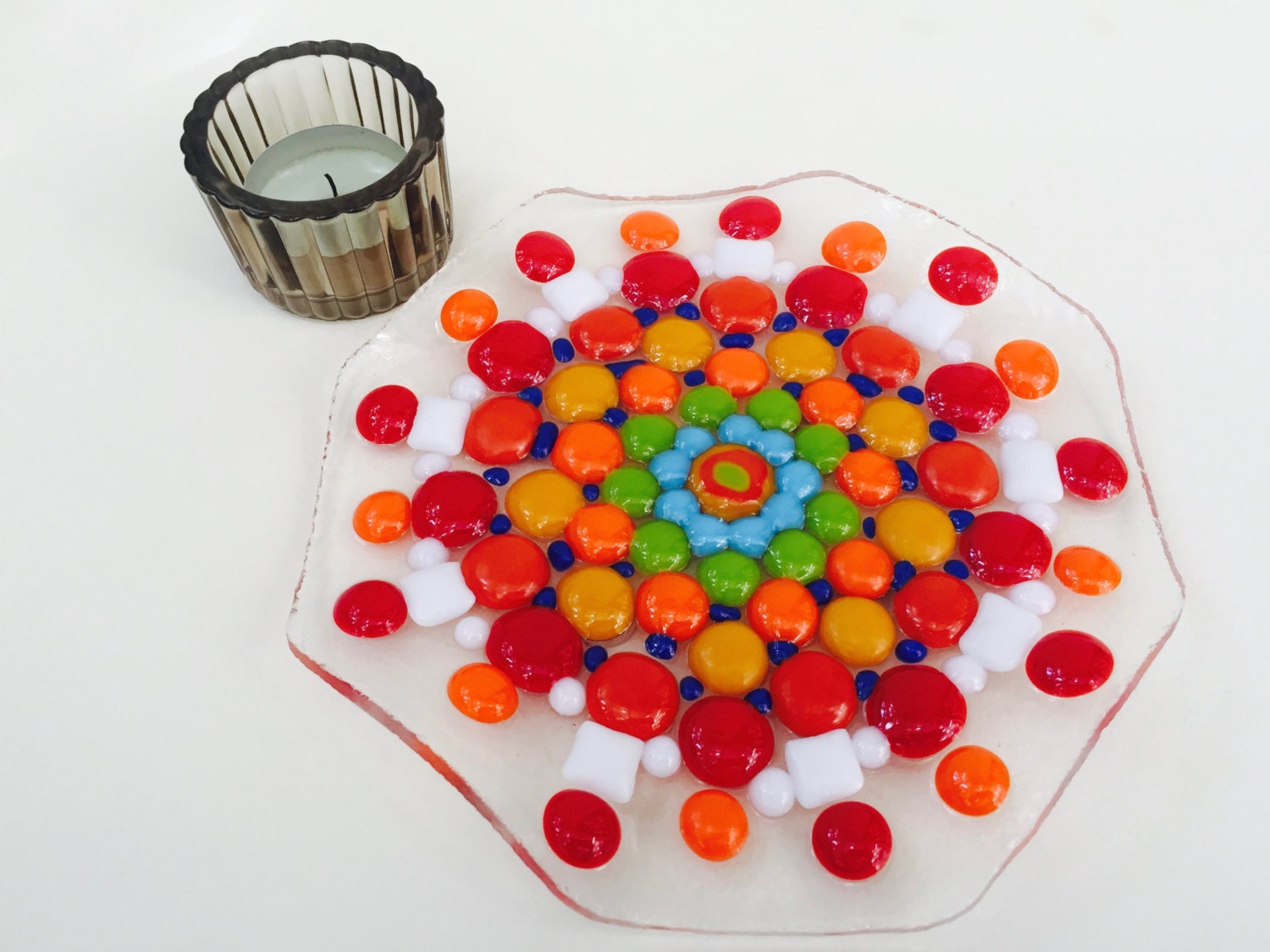 Rainbow candy dish Decorative Fused Glass by GalleryGlassWorks