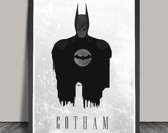 Gotham City Batman Print. Minimalist .Batman Superhero poster, Heroes Illustrations, Wall art, Artwork, DC comics poster, Gift,Gift for him