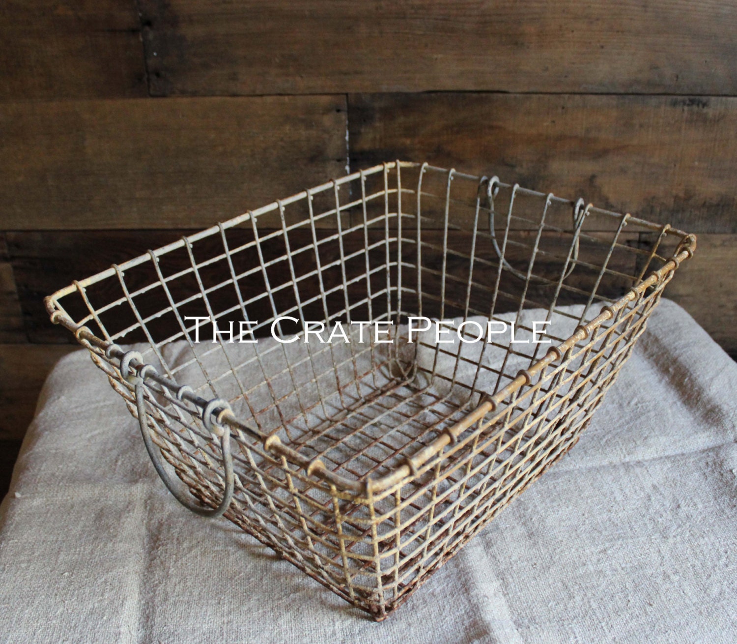 Weathered French Oyster Basket with handles Rustic Metal