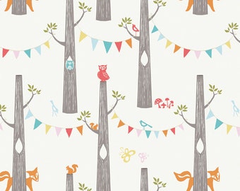 Woodland Animal Fabric - Birch Organic Cotton Fabric - Circa 52 - Woodland Party Cream - Animal Fabric - Party Fabric - Quilting Fabric