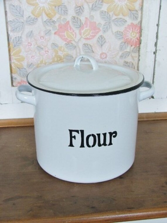 White Enamel Flour Container