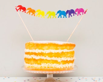 Elephant Cake Topper - Cake Bunting - Cake Topper - Rainbow Cake Topper - Elephant Baby Shower - Baby Cake Topper - Party Decoration