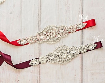 Bridal Sash..Red Wine Flower Sash / Belt -Flower Girl Sash..Burgundy Bridal Belt/ Wine Sash..Maternity Sash / Wedding Sash