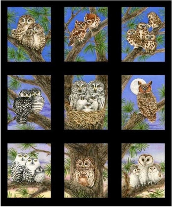 Owl Families Panels Cotton Quilting Fabric Elizabeth's