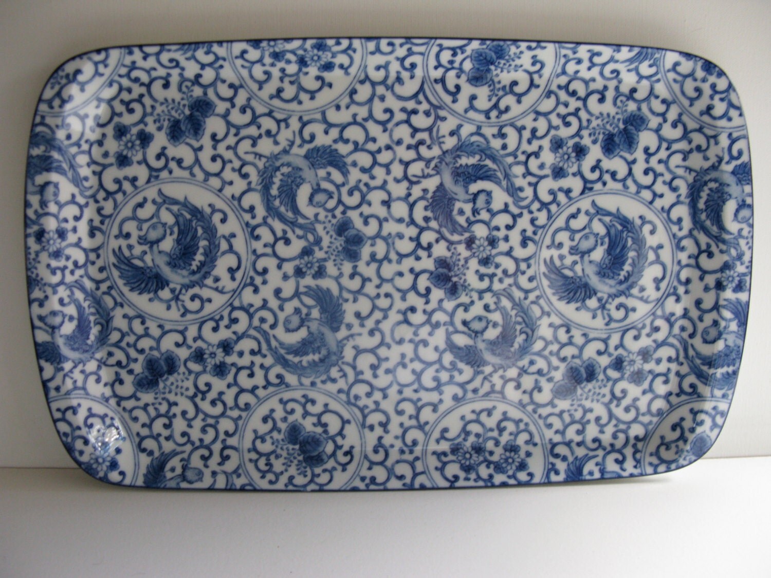 PORCELAIN SERVING TRAY /Blue and White Serving Tray/ Square