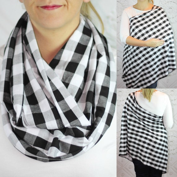 Black and White Buffalo Plaid Nursing Scarf by HoldMeCloseNursing