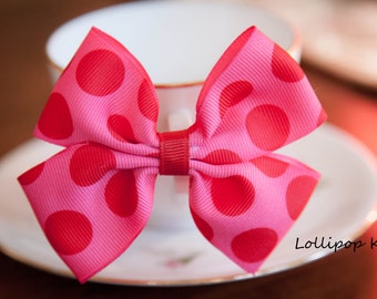 Pink Red Polka Dot Hair Clip Kids Hair Bow Girls Hair Bow Toddler Hair Bow Baby Hair Bow Birthday Party Hair Bow