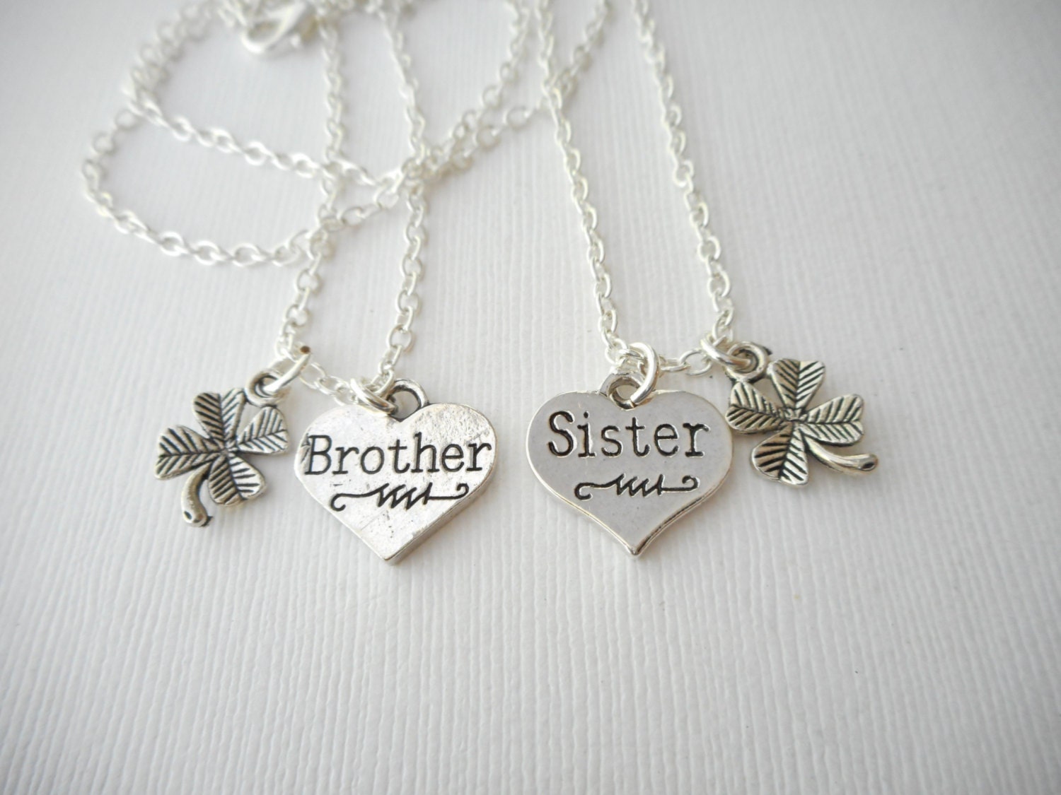 2 Brother Sister TINY Four Leaf Clover Friendship Necklaces/