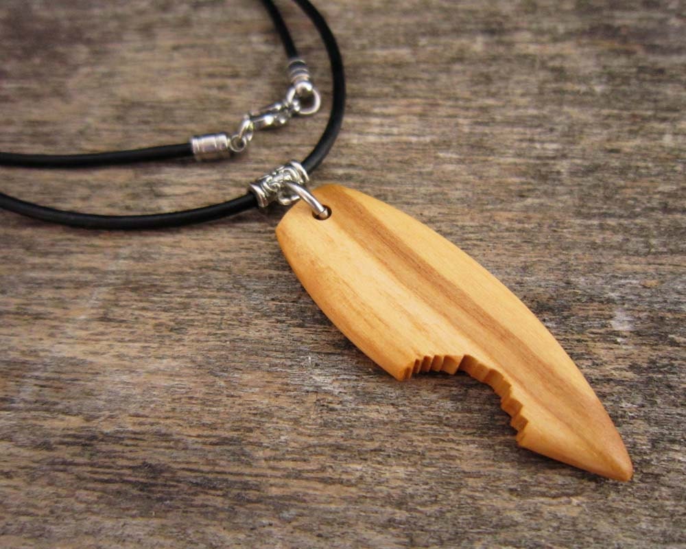 Wood Surfboard Necklace Carved Wood Surfboard Pendant by SepiaTree