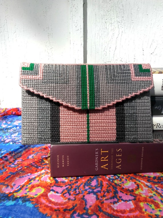 Needlepoint patterned clutch