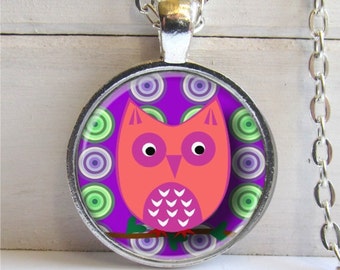 Owl Necklace, Cute Owl Jewelry, Pink Owl Pendant