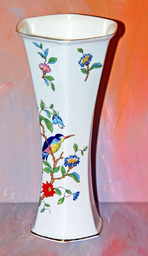 Aynsley Pembroke Fine Bone China Flowers and Bird Tall Vase