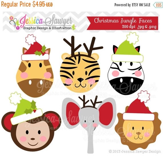 80% OFF - INSTANT DOWNLOAD, Christmas jungle animals clipart for personal and commercial use Il_570xn