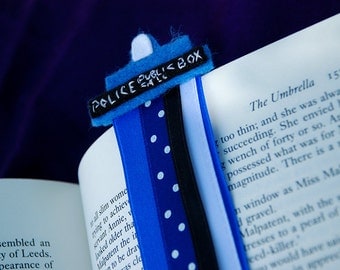 Doctor Who TARDIS Time Travel Blue Police Box Ribbon and Felt Bookmark for Whovians