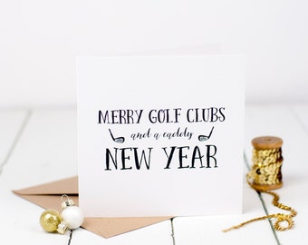 Golf Card - Merry Golf Clubs And A Caddy New Year Card - Christmas Card - Golf Gift