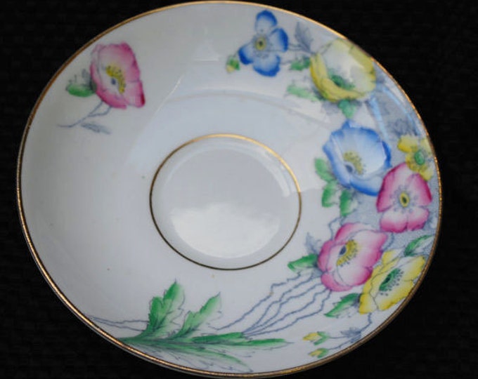Rosina Floral Tea cup Saucer - Made in England - Bone China - red blue flower - Shabby chic tea party