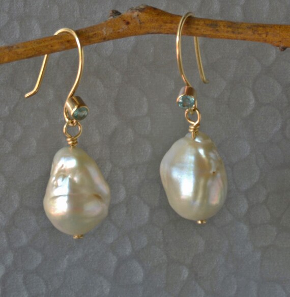 Large Baroque Pearl Earrings in 14K Gold Natural Baroque
