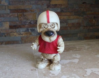 Football dog coin bank - dog piggy bank - 1977 Creative Mfg Inc dog bank - 1970s dog bank - dog troll - coyote wolf football bank