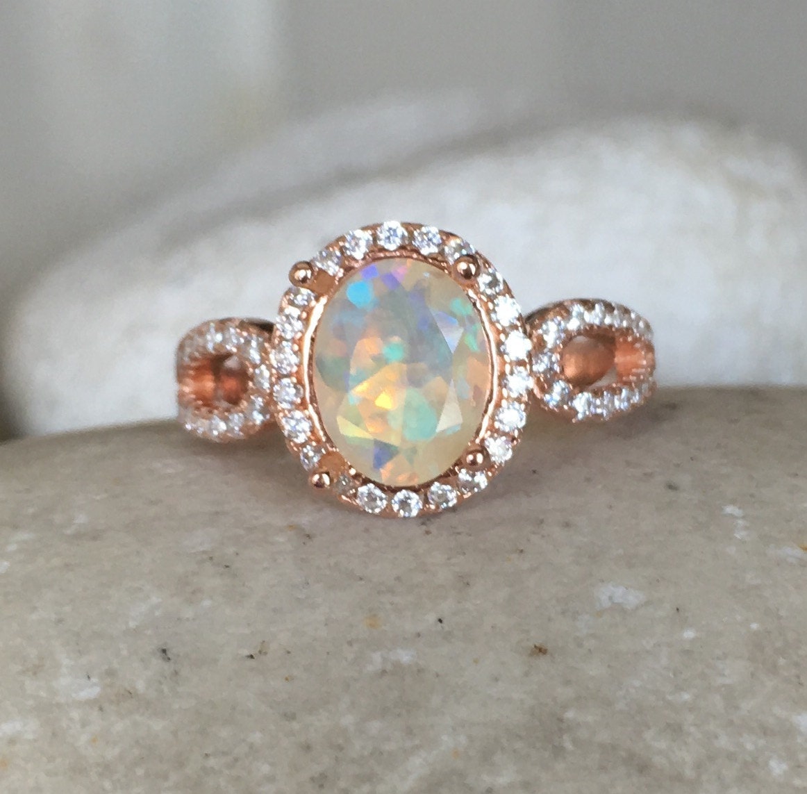 Natural Opal Engagement Ring Rose Gold Opal Ring Promise