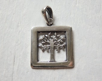Sterling silver Tree of Life pendant - ONE framed tree of life silver pendant, 925 silver tree of life pendant, Thai silver tree pendant