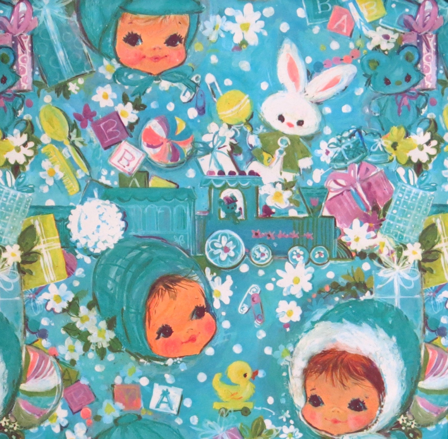 Vintage Hallmark BABY Gift Wrap Wrapping Paper Babies