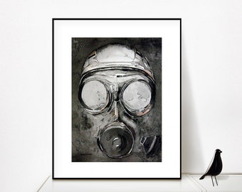 Gas Mask, Steampunk, Watercolor Print, Watercolor art, watercolor, watercolor giclee, steampunk gas mask, streampunk art, cool art, print