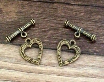 30 sets 19x16mm Bronze Tone Stick Toggle Clasp Heart Clasp for Jewelry Making