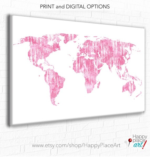 Large Pink World Map Map Poster World Map Print. Baby Girl