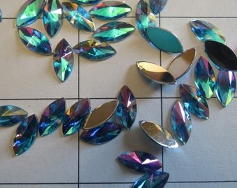 7 x 15mm 40 Flatback Acrylic Aqua Marine AB Eye Shaped Rhinestones