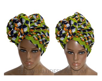 Teal Angelina Dashiki Fabric head wraps/ African Head tie/