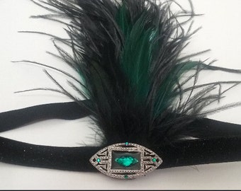 Emerald and Black flapper headband, flapper headpiece, 1920s headpiece, 1920s headband, Gatsby headpiece, flapper dress up, 1920s costume