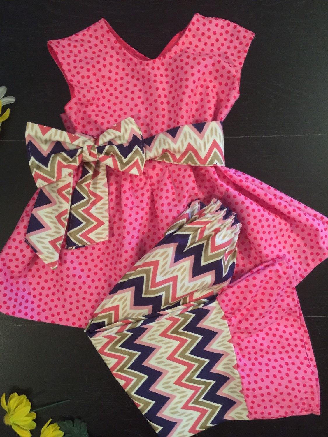 Chevron polka dot ruffle pants boutique set pink girls ruffle