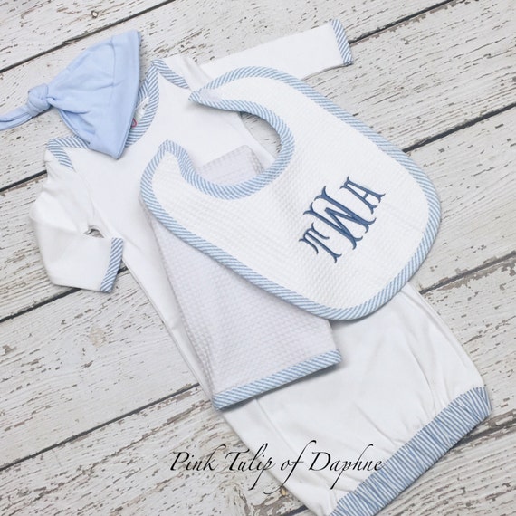 Newborn layette set Infant boy gown set by PinkTulipOfDaphne