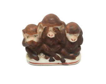 Occupied Japan, See No Evil, Monkeys, Figurine, Porcelain, 1940, Hear No Evil