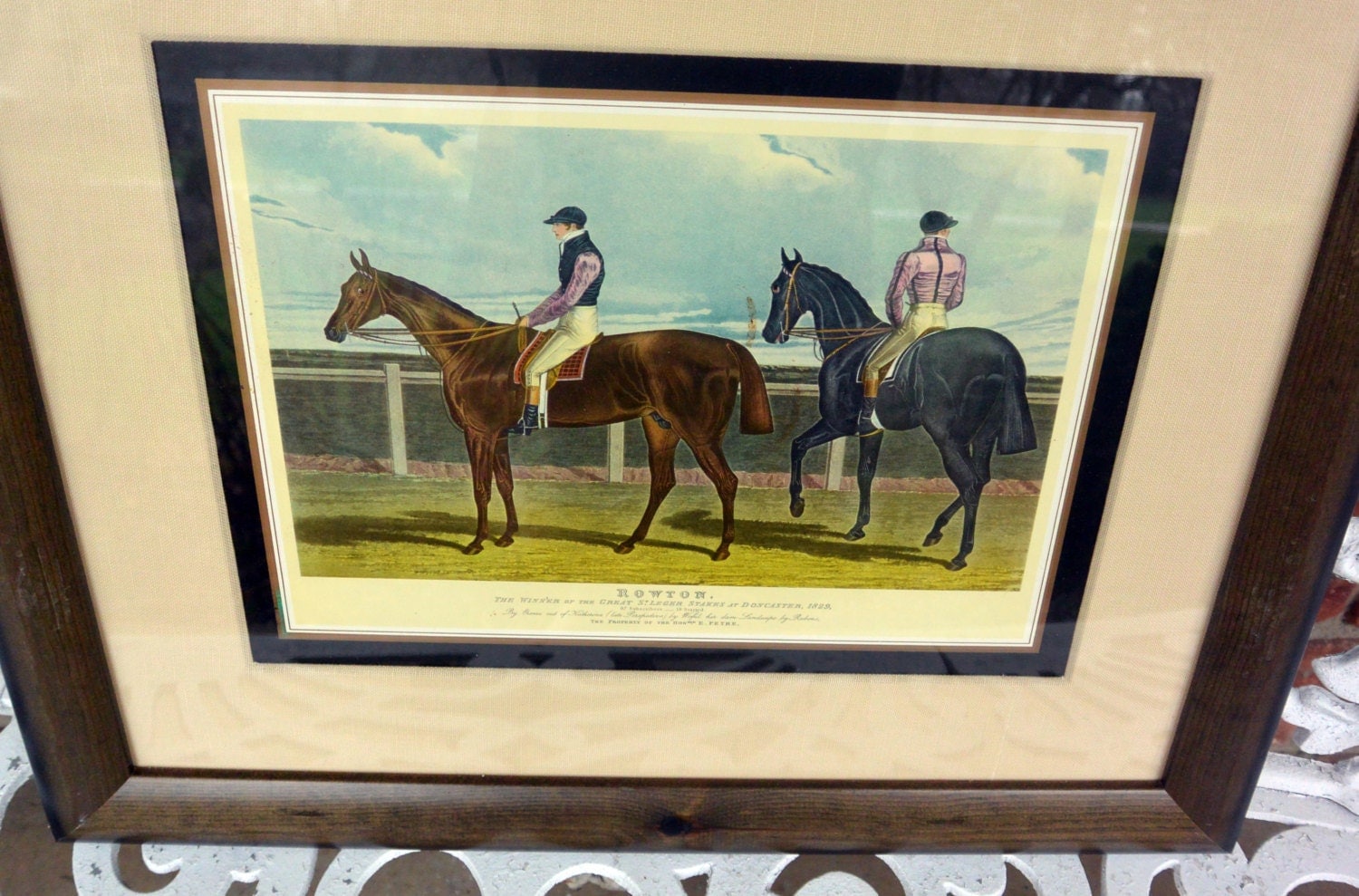 Antique Horse Art Framed Lithograph Rowton English Race
