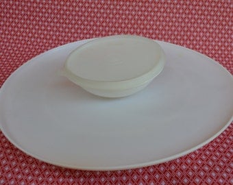 Vintage Tupperware Dip N Serve - Chip and Dip Platter - Serving Tray - Tupperware White Party Platter 492