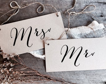 Mr Mrs Signs, Wedding Signs, Kraft Wedding Signs, Rustic Wedding Signs, Wedding Chair Signs, Mr Mrs, Chair Signs