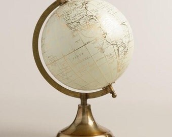 Customize Me! Custom globe, calligraphy globe, hand lettered globe, white and gold globe, gold globe, quote globe, globe base world globe