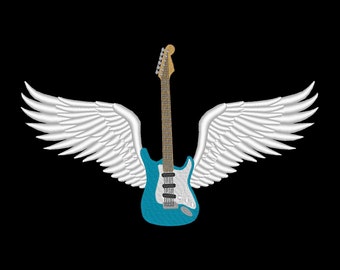 Winged Guitar Embroidery Design