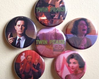 Twin Peaks pin back buttons 1.25" set of 6