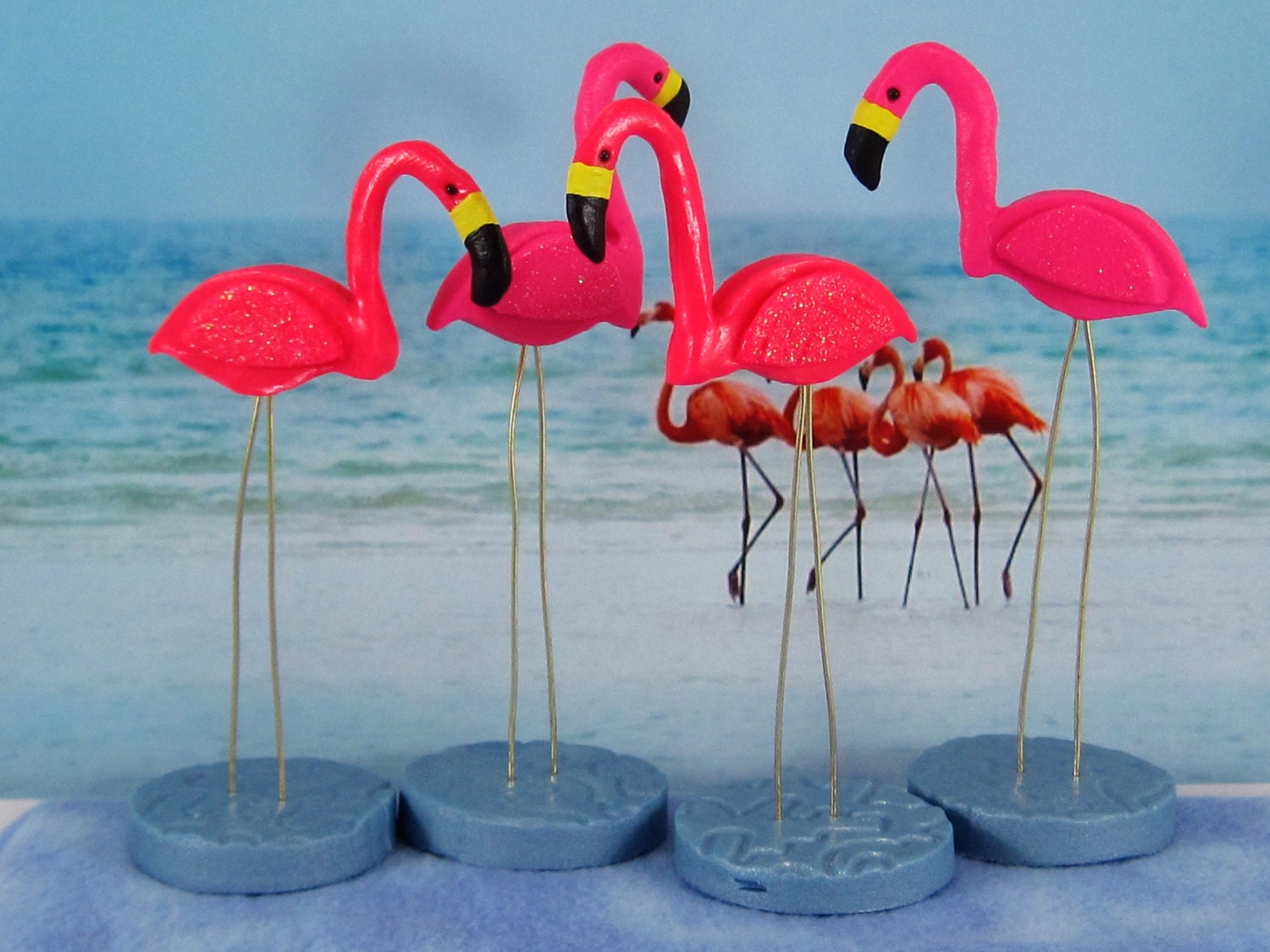 Miniature plastic Pink Flamingo Lawn Ornament Pair
